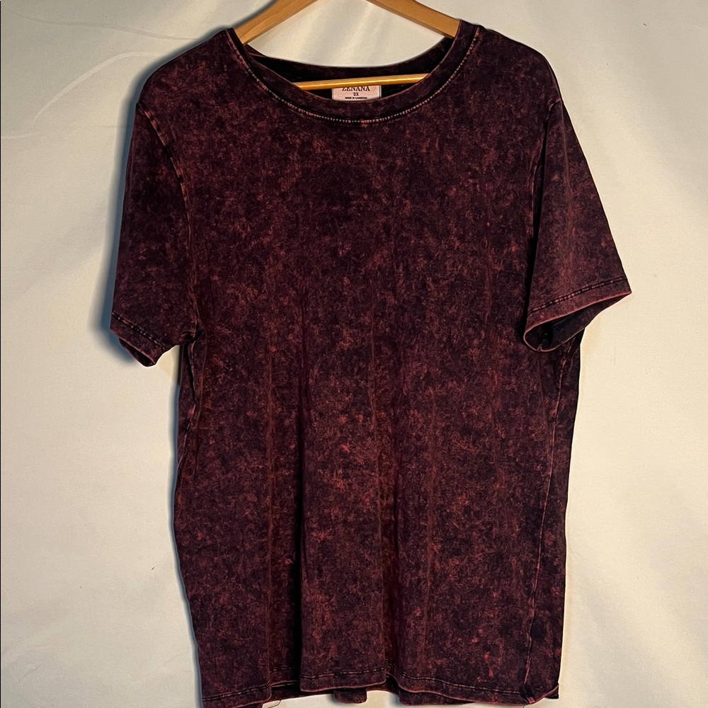Zenana Outfit Eggplant and Black Acid Wash T-Shirt